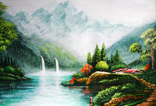 展示作品の一つ「上高地の滝」