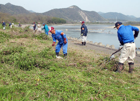 漁協と自治会、農地連が協力して行った千種川美化活動