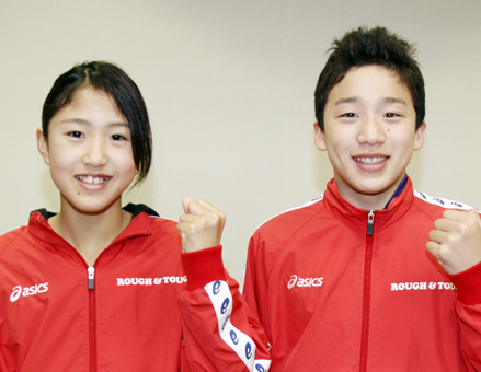 全国大会での力泳を誓う三艸秀汰選手(右)と前田美玖選手