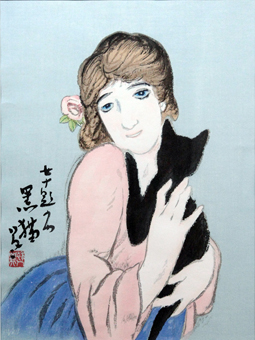 展示作品の一つ、竹久夢二「黒猫」