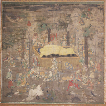 市有形文化財に指定された「仏涅槃図」（１４世紀前半）。赤穂市内の仏画で最古とみられる＝市教委提供