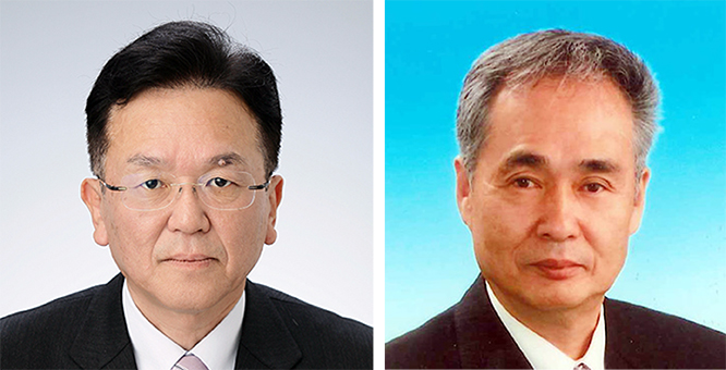 副市長に任命された児嶋佳文氏(左)と教育長に就任する尾上慶昌氏