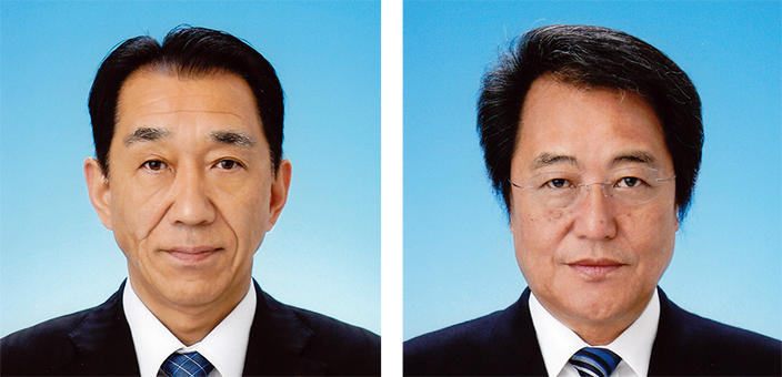 正副議長に選出された家入時治氏(左)と藤友俊男氏