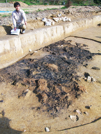 有年牟礼・井田遺跡で発掘された弥生中期の焼失住居跡。何らかの理由で集落を廃絶した可能性がうかがえるという