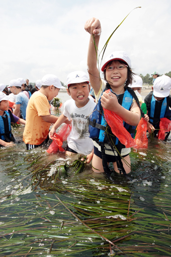 アマモの種子を探す御崎小児童