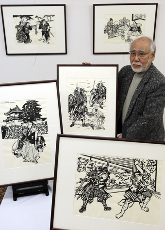 堀部安兵衛を軸にした連作版画「私版 忠臣蔵」と作者の佐野正幸さん