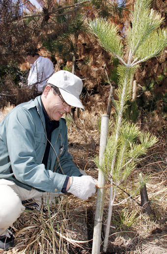 唐船山の火災跡で行われた植樹活動