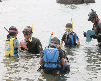 地元の海で生き物を観察した御崎小のシュノーケル体験