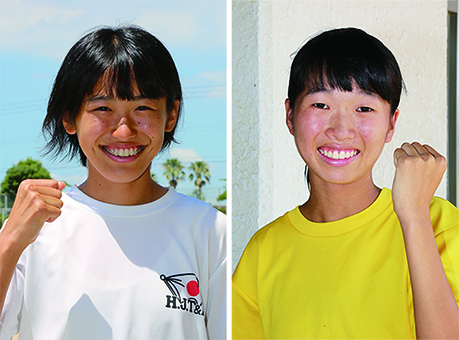 全中陸上へ向けて健闘を誓う村下綺菜さん(左)と上住小夏さん