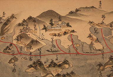 江戸後期に描かれた「西海航路絵図」（部分）。「赤穂」の地名も見える